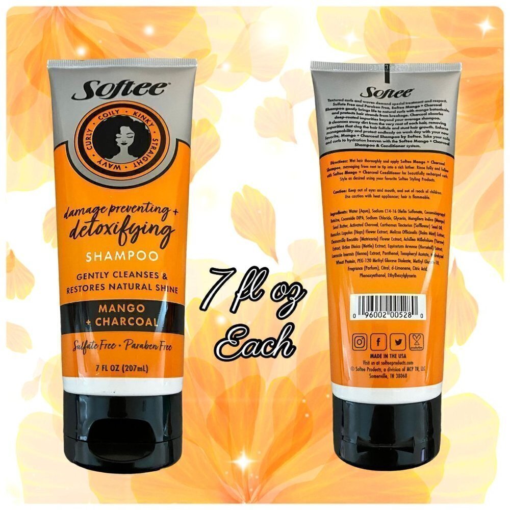 2 PC BUNDLE ~ Softee® Detoxifying Mango + Charcoal Shampoo Conditioner Hair Set - Picture 3 of 8
